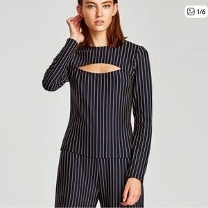 Zara Navy & Gold Striped Top. With keyhole cutout.